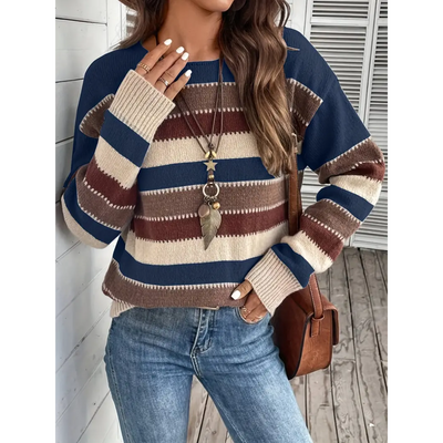 Cora | Warm Striped Women's Sweater with Round Neck