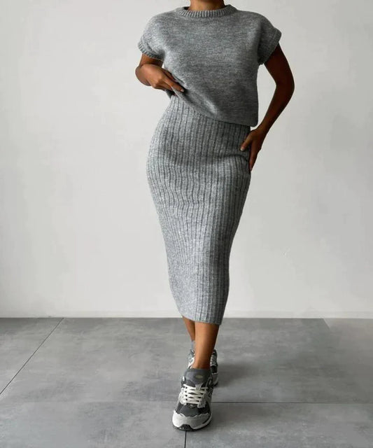 Norah™ - Cardigan &amp; Knitted Skirt Set