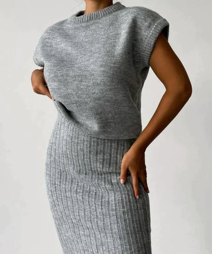 Norah™ - Cardigan &amp; Knitted Skirt Set