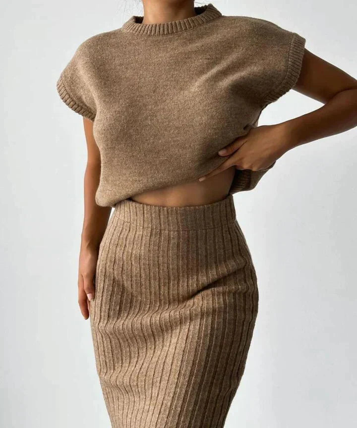 Norah™ - Cardigan &amp; Knitted Skirt Set