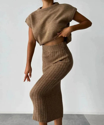 Norah™ - Cardigan &amp; Knitted Skirt Set