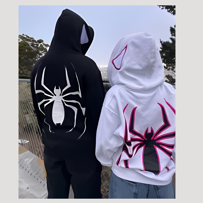 Spider Printed Zipper Hoodie