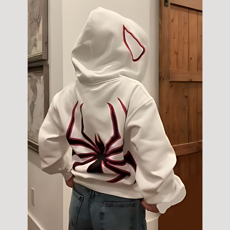 Spider Printed Zipper Hoodie