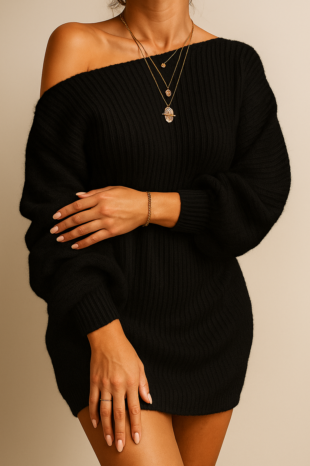 FRESH LABEL | Zoë - Gebreide Off-Shoulder Jurk