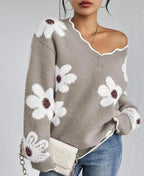 Odette™ – Eleganter Pullover mit Blumenmuster und Rüschensaum
