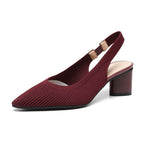 Knitted Pointed-Toe Chunky Heel Sandals