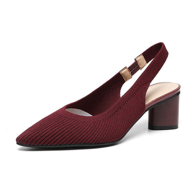Knitted Pointed-Toe Chunky Heel Sandals