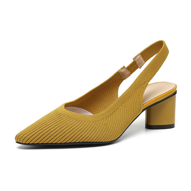 Knitted Pointed-Toe Chunky Heel Sandals