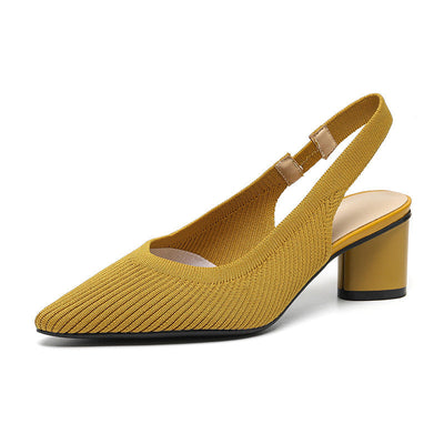 Knitted Pointed-Toe Chunky Heel Sandals