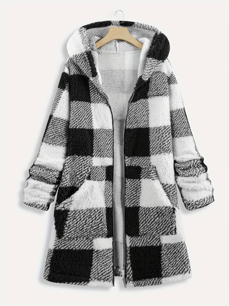 Lureana™ - Oversized hoodie checked loose overcoat 