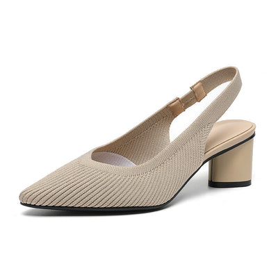 Knitted Pointed-Toe Chunky Heel Sandals