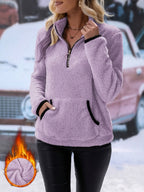 Dames Trui met Zipper | Warme Comfortabele Trui met Halve Rits en Kangoeroezak