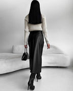 Larvona | Midi Skirt with Slit &amp; High Waist