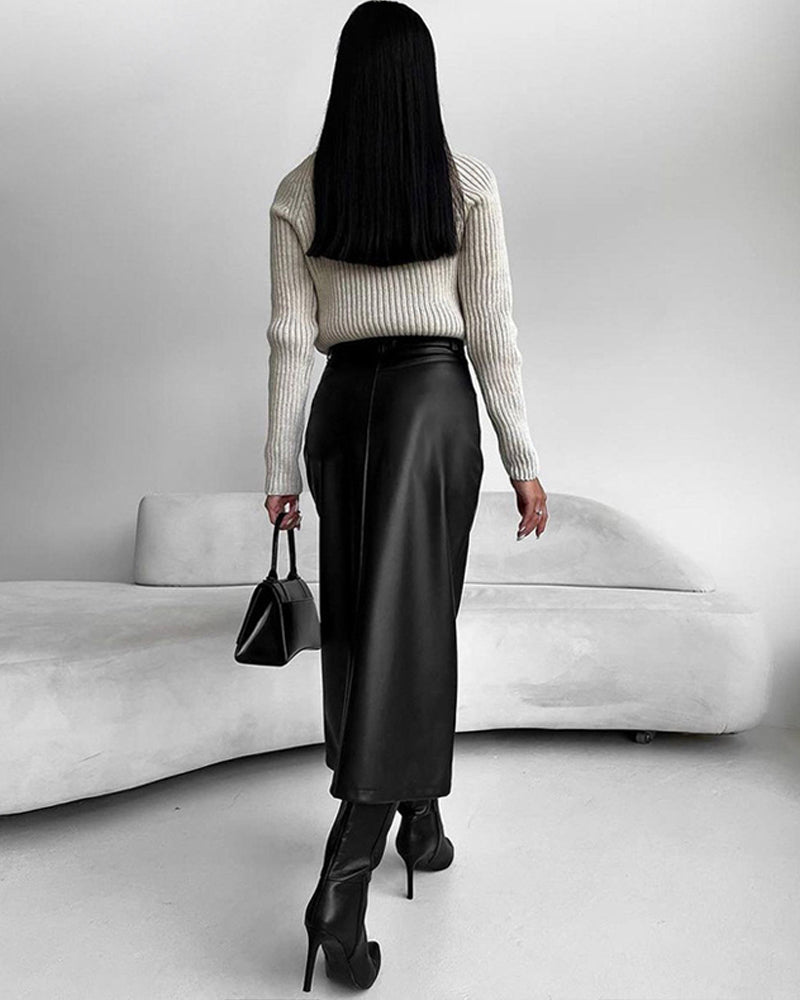 Larvona | Midi Skirt with Slit &amp; High Waist