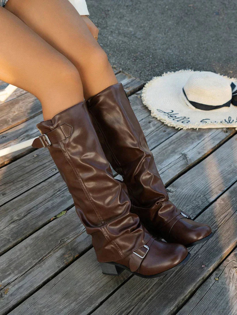 Veyla | High Boots with Buckle Detail – Vegan Leather