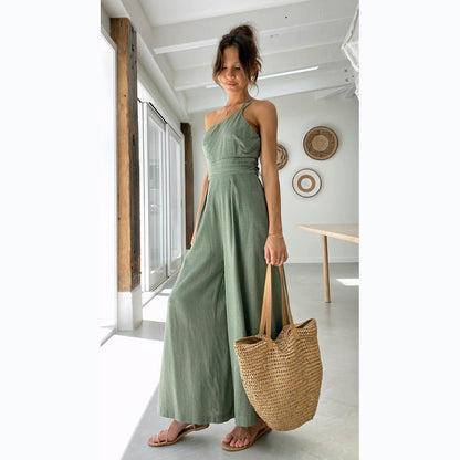 Luxury Wide-Leg Jumpsuit made of Cotton and Linen