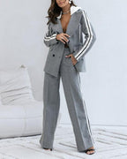 Gwenora | Eleganter gestreifter Blazer mit Kapuze und Hose