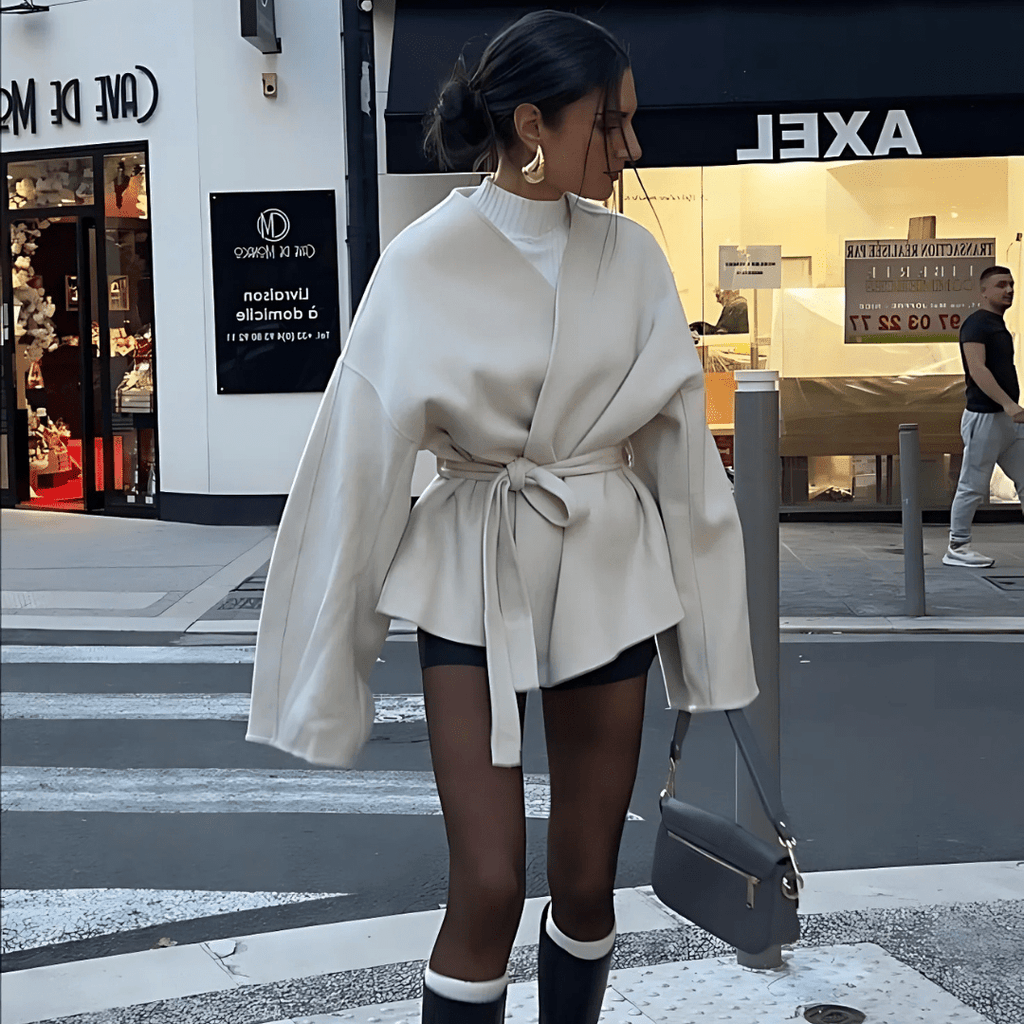 Dalara Wickelmantel | Leichter Damenmantel mit Bindegürtel &amp; Herbst-Look