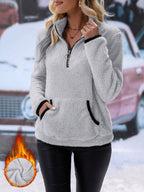 Dames Trui met Zipper | Warme Comfortabele Trui met Halve Rits en Kangoeroezak