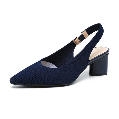 Knitted Pointed-Toe Chunky Heel Sandals