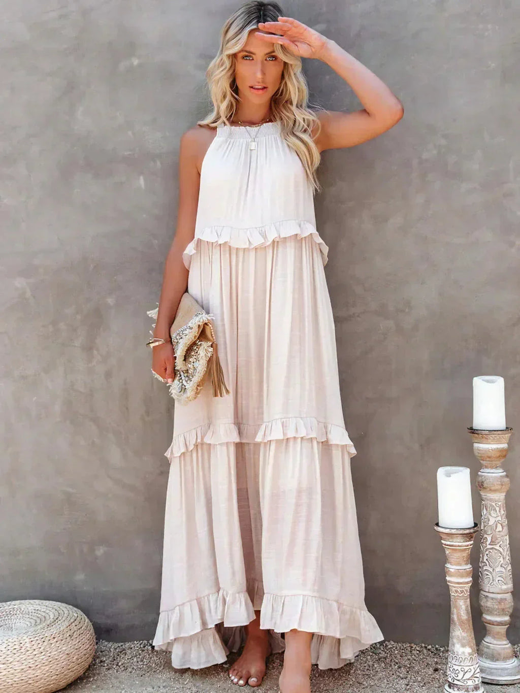 Zylaa - Zwierige maxi jurk met ruches details