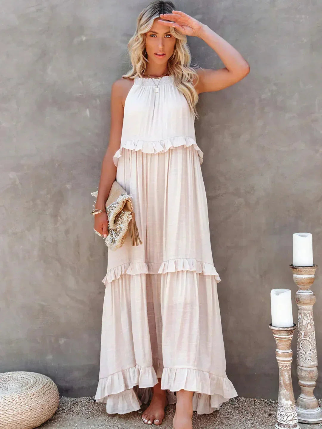 Zylaa - Zwierige maxi jurk met ruches details