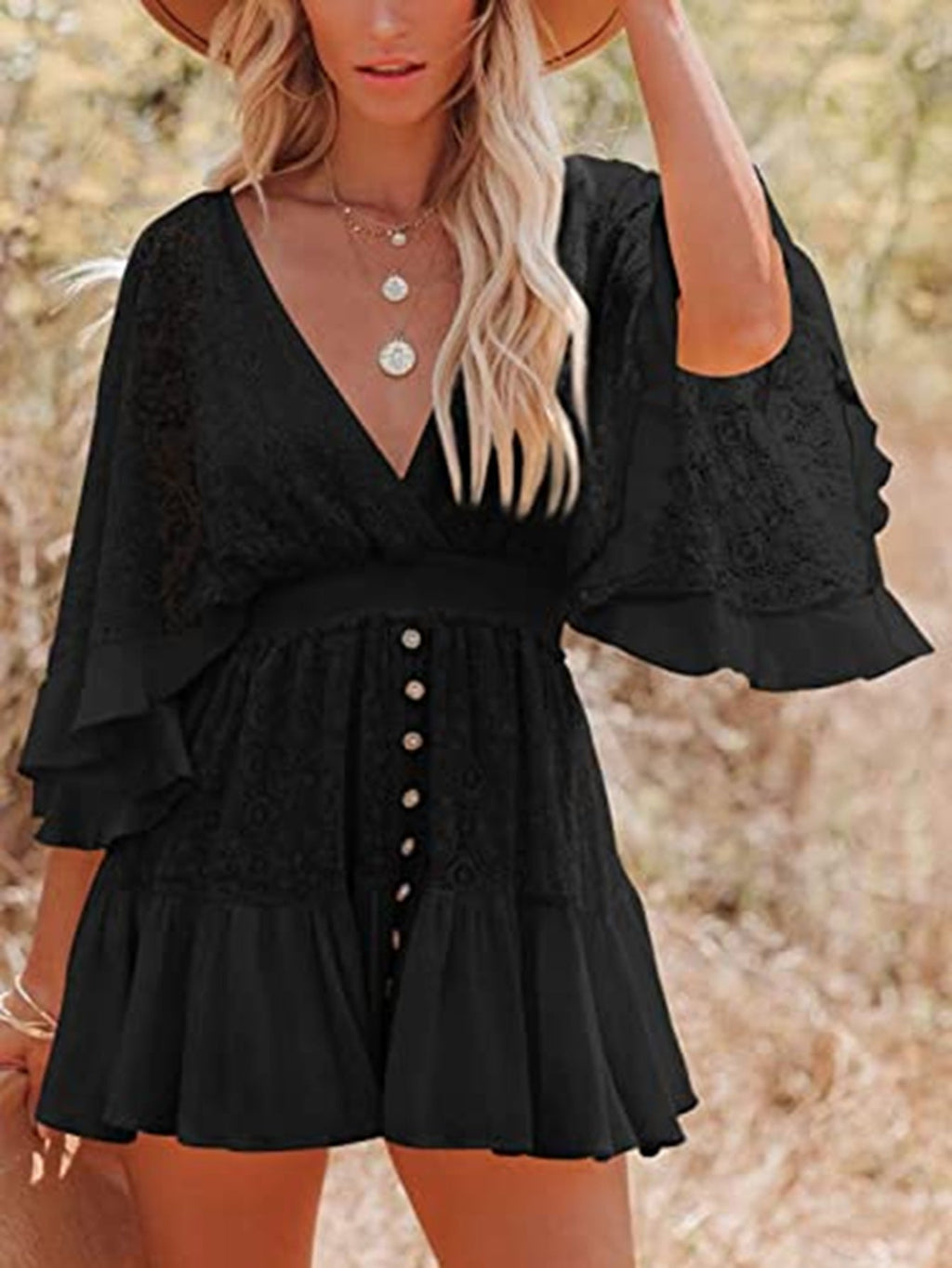 KIARA | Lace Boho Dress – Summer Dress with Buttons and Butterfly Sleeves