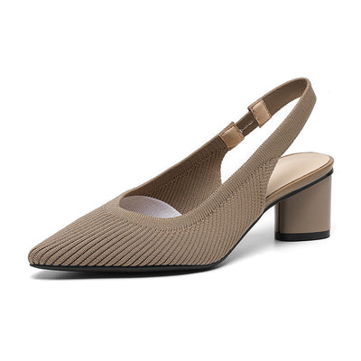 Knitted Pointed-Toe Chunky Heel Sandals