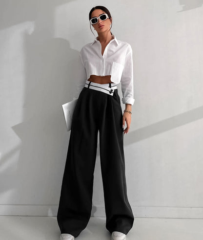 Mona - Wide trousers with asymmetric waistband 