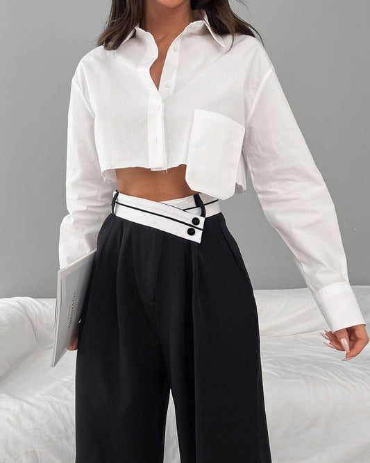 Mona - Wide trousers with asymmetric waistband 