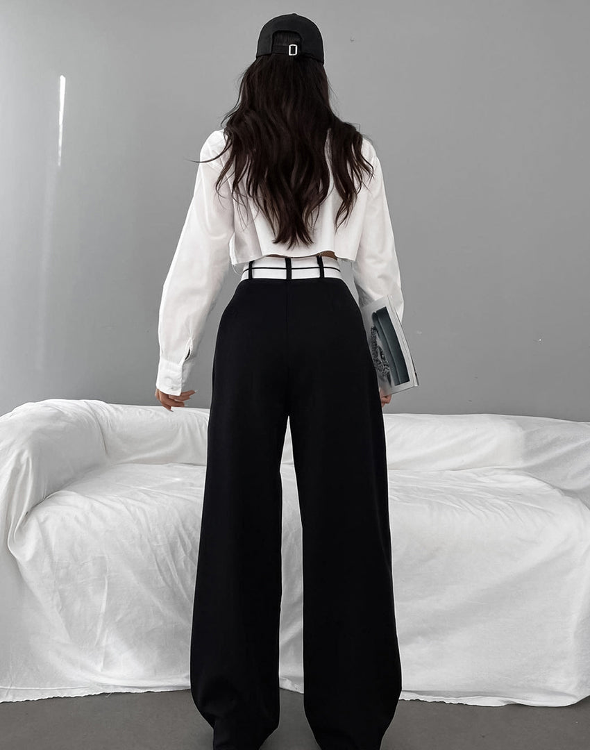 Mona - Wide trousers with asymmetric waistband 