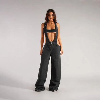 Amanda™ - Plunge Denim Overalls