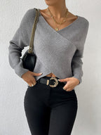 Lolanthe™ - Grey Knitted V-Neck Sweater