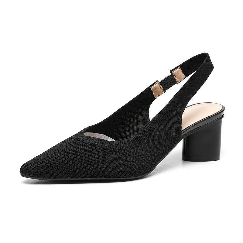 Knitted Pointed-Toe Chunky Heel Sandals