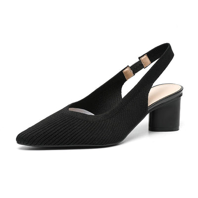 Knitted Pointed-Toe Chunky Heel Sandals