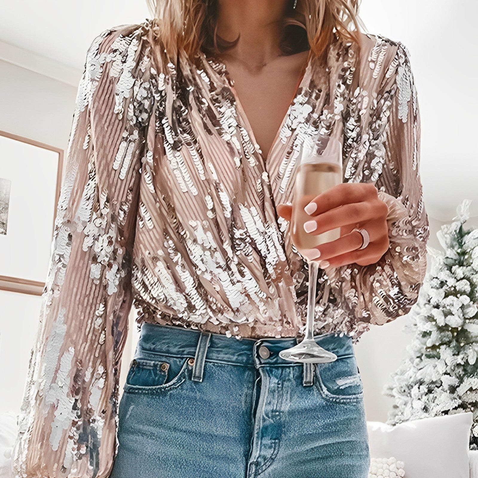 Gela | Moderne glänzende Partybluse 