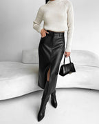 Larvona | Midi Skirt with Slit &amp; High Waist