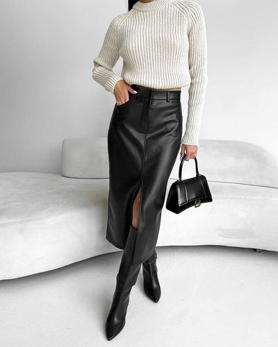Larvona | Midi Rok met Split & Hoge Taille