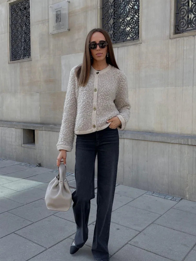Mirella Teddy-Cardigan | Weicher Damen-Cardigan mit Knöpfen im Teddy-Look