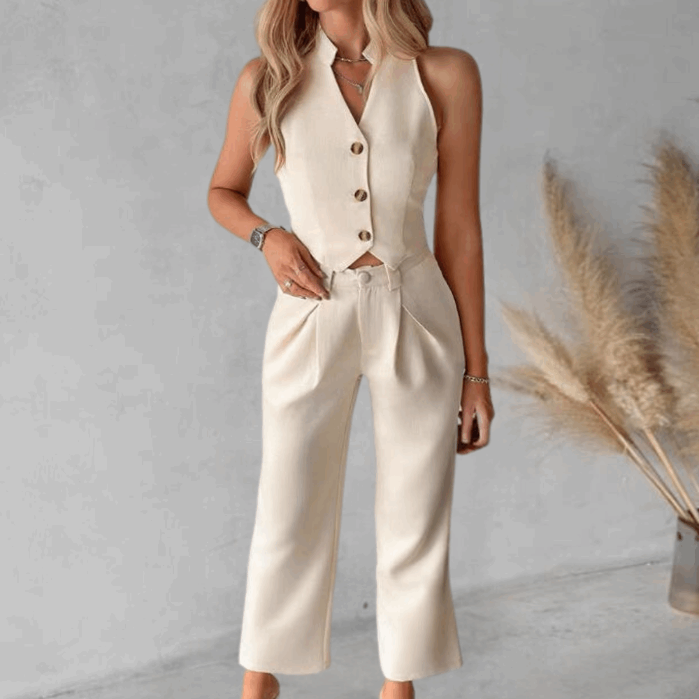 Nadine | Ärmelloses Blazer-Set mit Hose mit weitem Bein