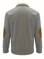 Herrenpullover mit kontrastierendem Kragen und Knöpfen – Lässiger Pullover mit Ellbogenpatches, warmer Strickpullover für Herbst und Winter