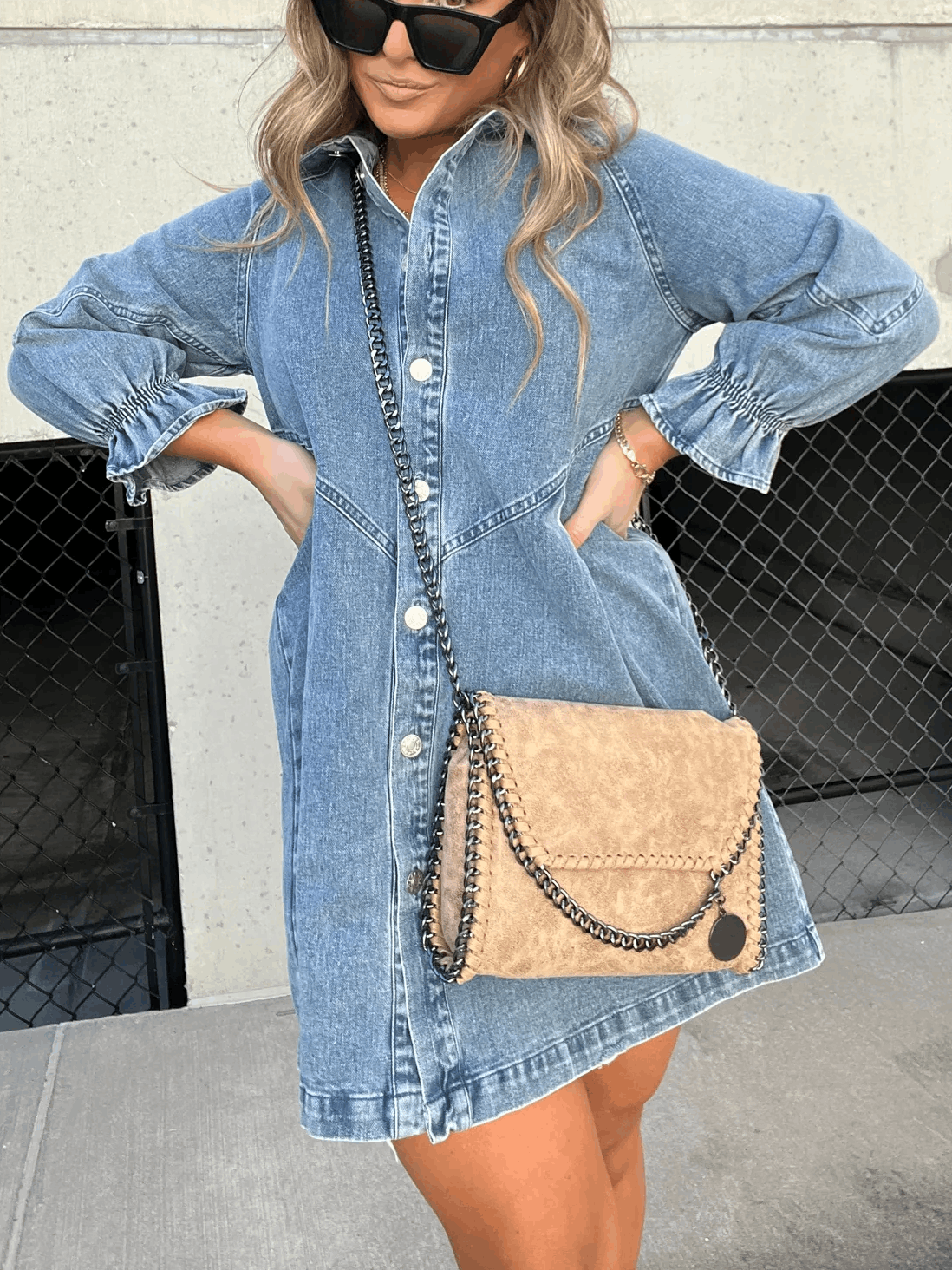 Ariel™ | Denim Jurk met Pofmouwen
