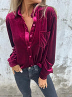 Isabella | Samtbluse mit Knopfleiste