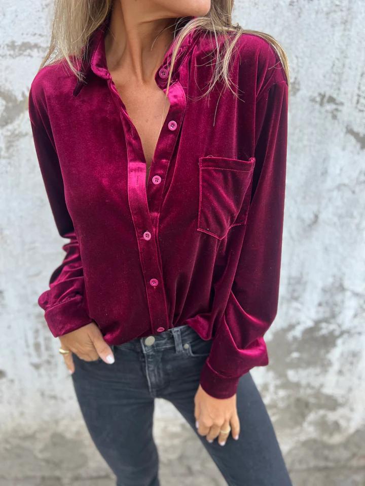 Isabella | Samtbluse mit Knopfleiste
