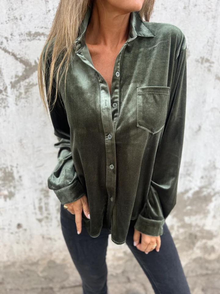 Isabella | Samtbluse mit Knopfleiste