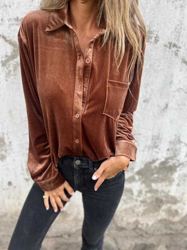 Isabella | Samtbluse mit Knopfleiste