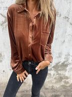 Isabella | Samtbluse mit Knopfleiste