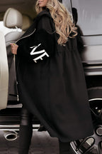 Tareen | Chic long zip coat with knitted sleeves and hood