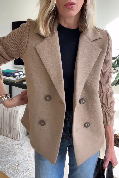 Katrin - Knoop Patchwork Mouw Casual Jas