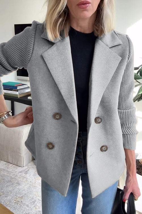 Katrin - Knoop Patchwork Mouw Casual Jas